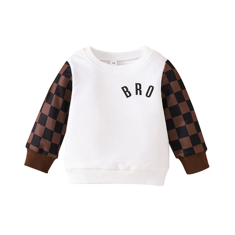 Infants And Toddlers Fall Long-sleeved Tops Fashion Plaid Sweatshirt